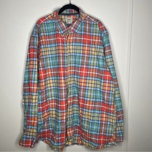 L.L. Bean multi color vibrant button down pocket shirt long sleeve plaid XL